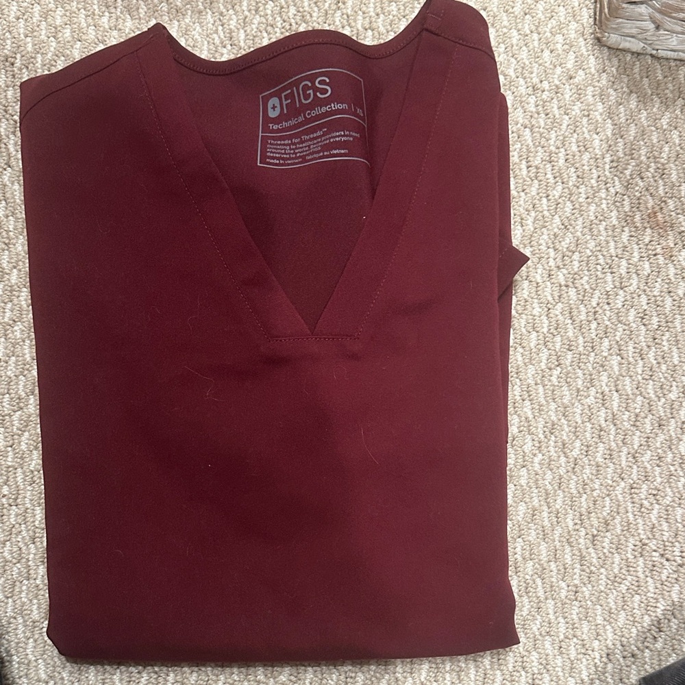 Figs Scrubs Deep Red V-Neck scrub set